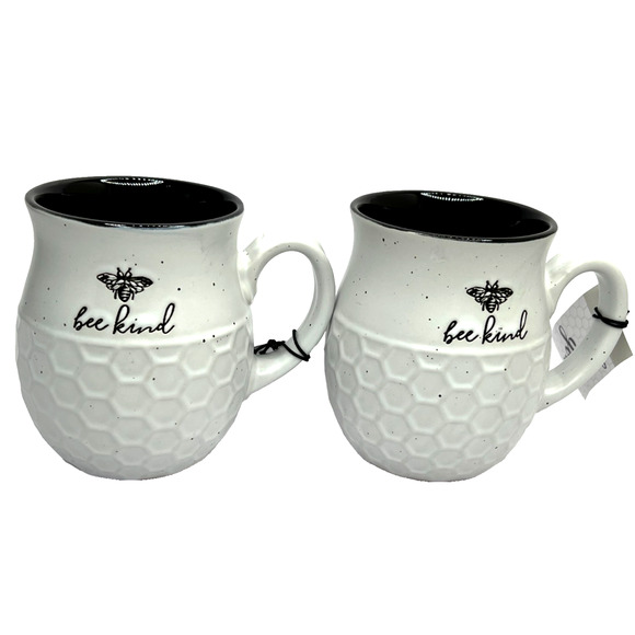 Heartland Hive White/Black 18 oz. Large Coffee Mugs BEE KIND Honeycomb Design. - Picture 1 of 8